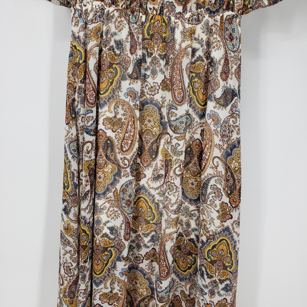 Signature Studio Paisley Boho Maxi Dress Sz Small Peasant Flutter Sleeve Brown - Picture 5 of 10